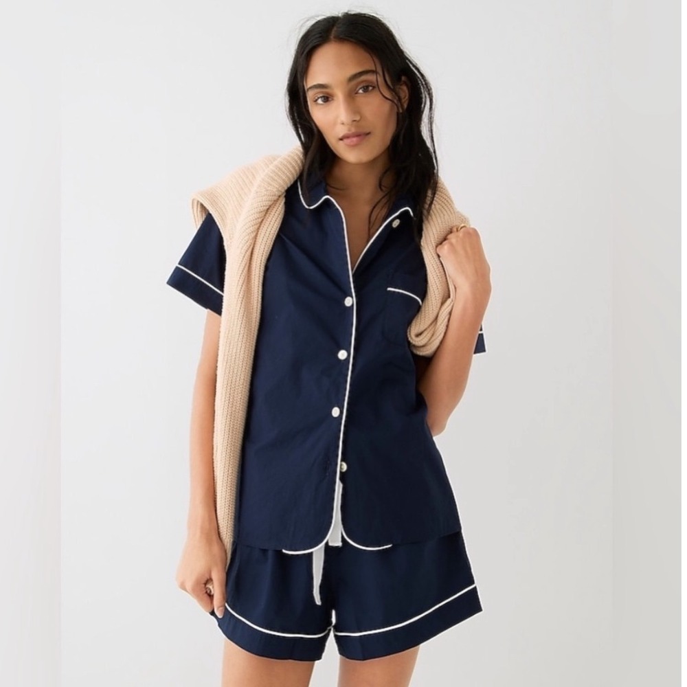 J.Crew Classic Capsule Preppy Pajama Set Large Navy Blue Cotton Shorts Old Money